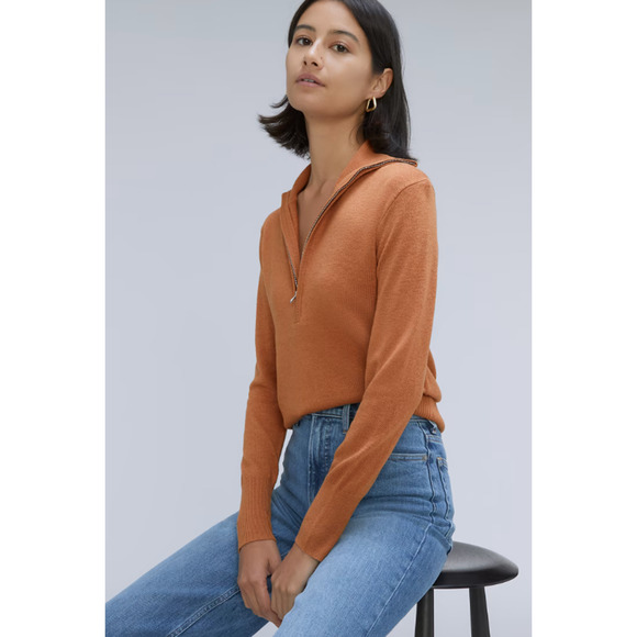 NEW Everlane The Luxe Merino Half Zip Sweater Wool Yak Hair Tawny XS - Picture 3 of 8